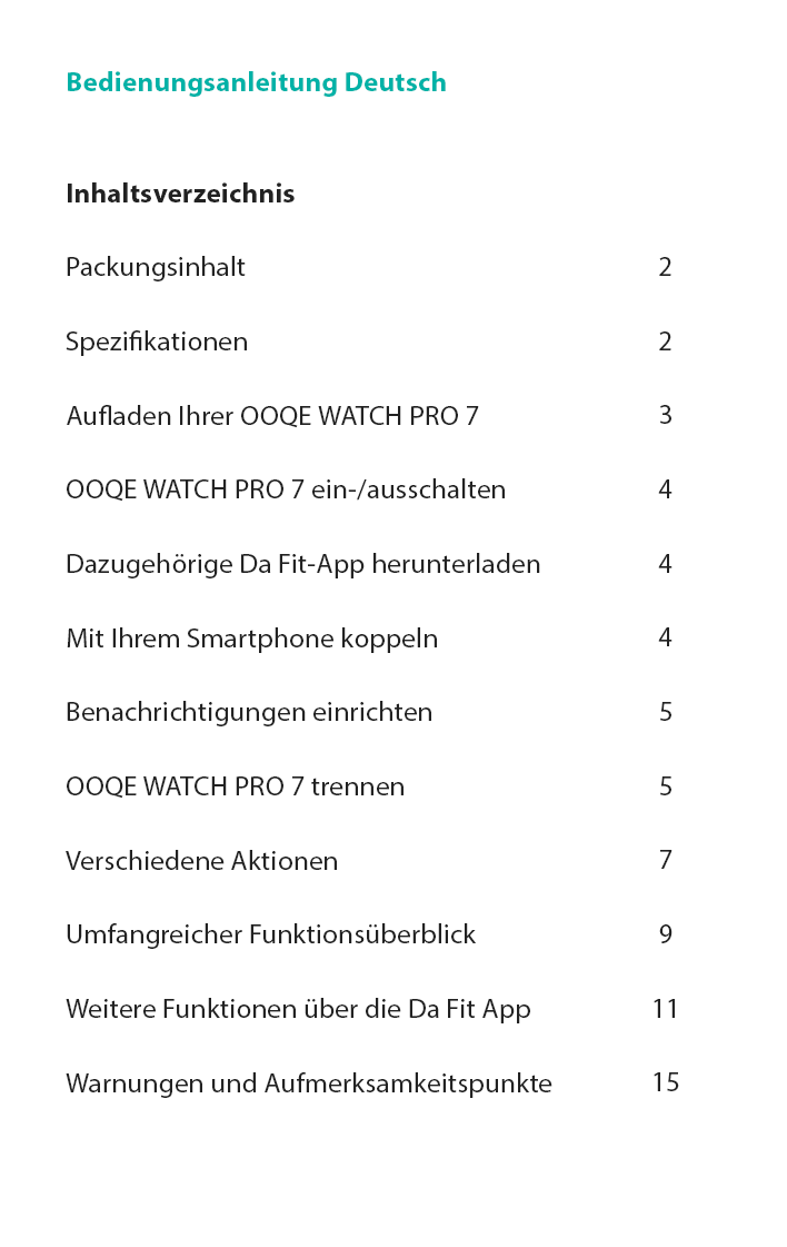 OOQE WATCH PRO 7 Bedienungsanleitung Deutsch 2